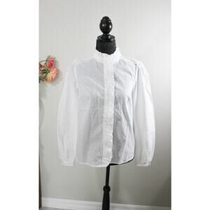 Boden Helena Cotton Dobby Blouse White Swiss Dot Size Small S7 NWT $99 Y2K Cute